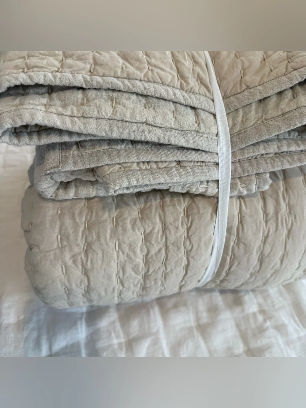 New Quince European Linen Cotton Stitch Quilt Set King/CalKing $219.90 - Natural